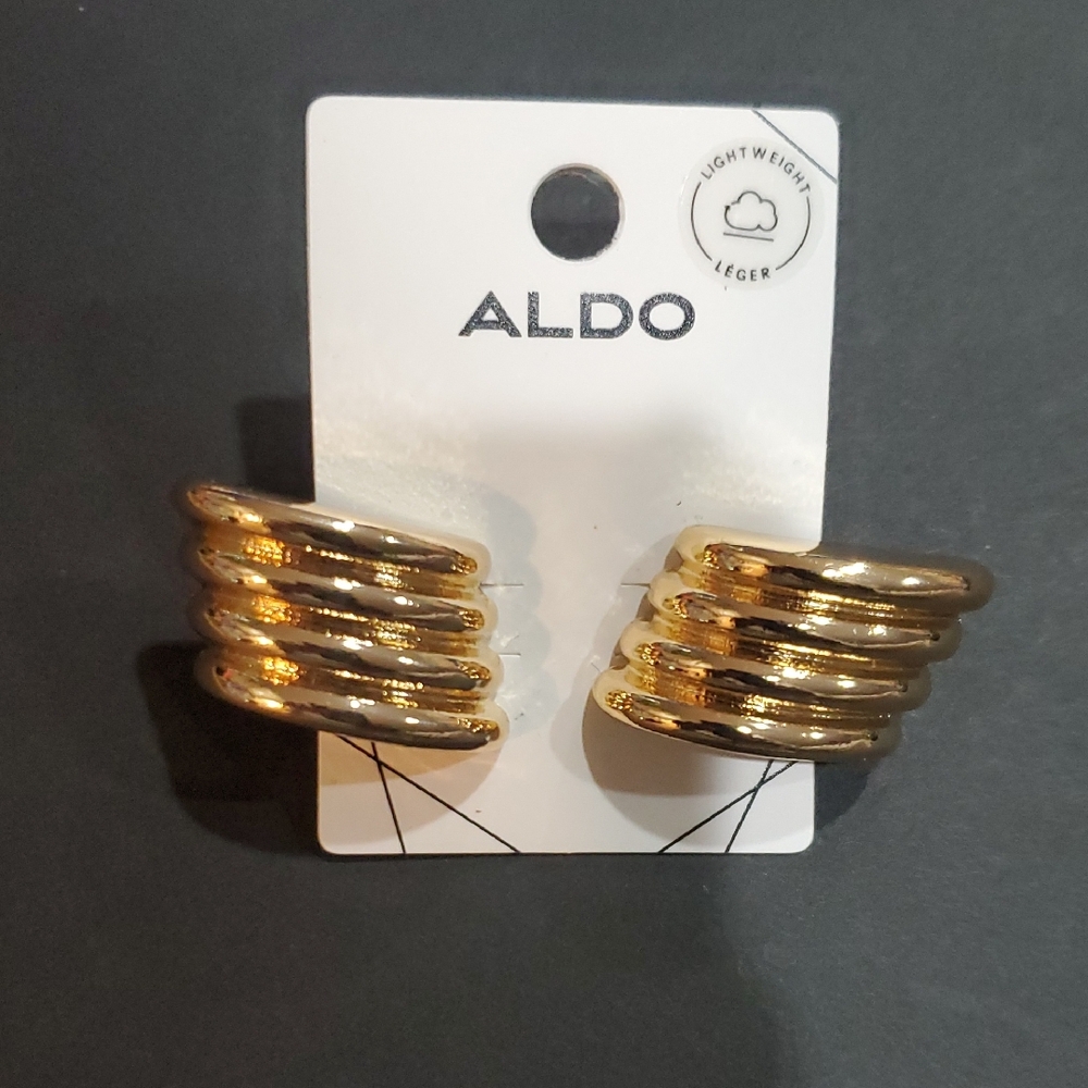 Aldo geometric stone shape ribbed gold plated latchback Earrings new